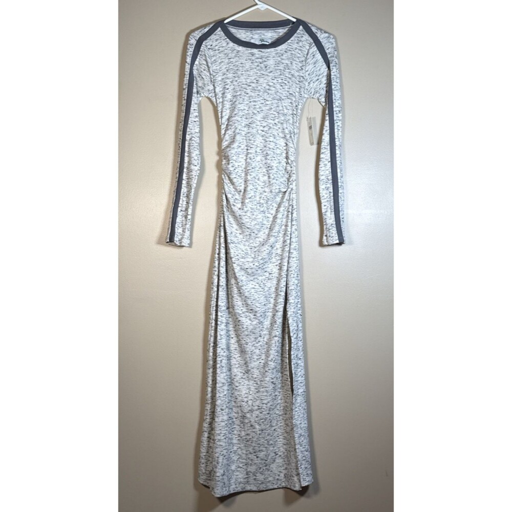 NWT Anthropologie Daily Practice Long Sleeve Fitted Midi Dress Grey XS Open Back